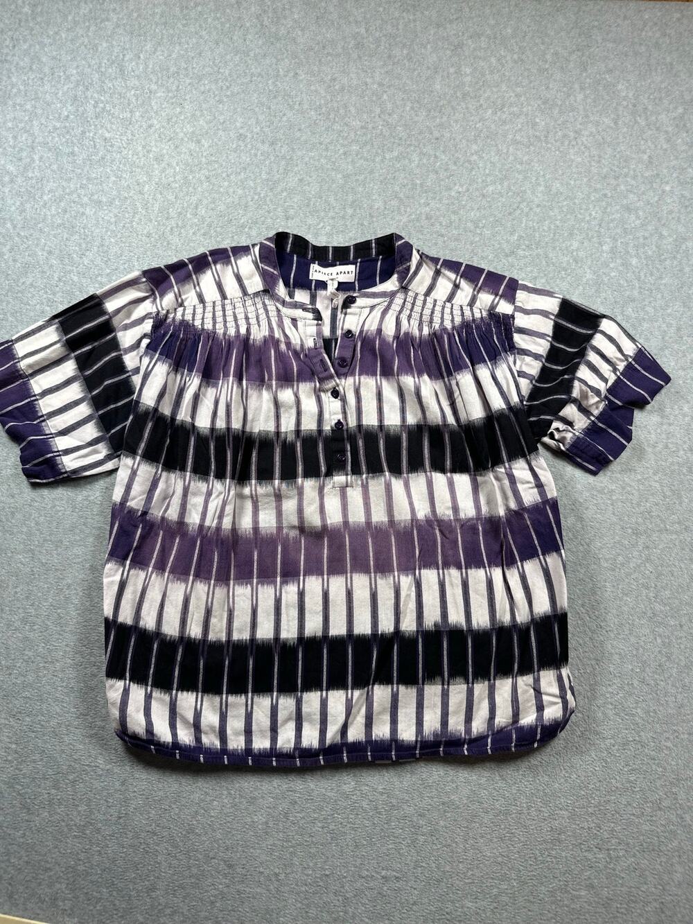 Apiece Apart Blouse Tops Women's Medium Purple/White Striped Short-Sleeves